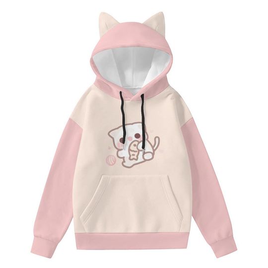 Discover Kawaii Cat Ear Hoodie for Girls | Cute Pink Kitty | Pastel Anime Style Pullover | Cozy Unisex Hoodie with Cat Ears