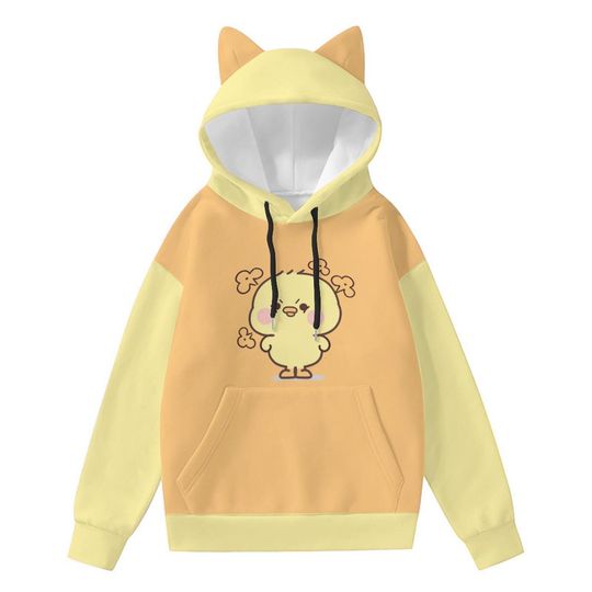 Discover Kawaii Angry Chick Cat Ear Hoodie  Cute Yellow Harajuku Hoodie for Women, Soft Girl Aesthetic Pullover, Funny Cartoon