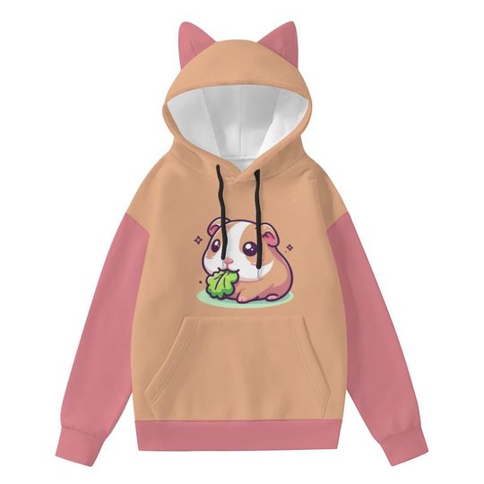 Discover Cute Guinea Pig Hoodie with Cat Ears | Kawaii Animal for Women & Teens | Cozy Pastel Hoodie Gift for Animal Lovers