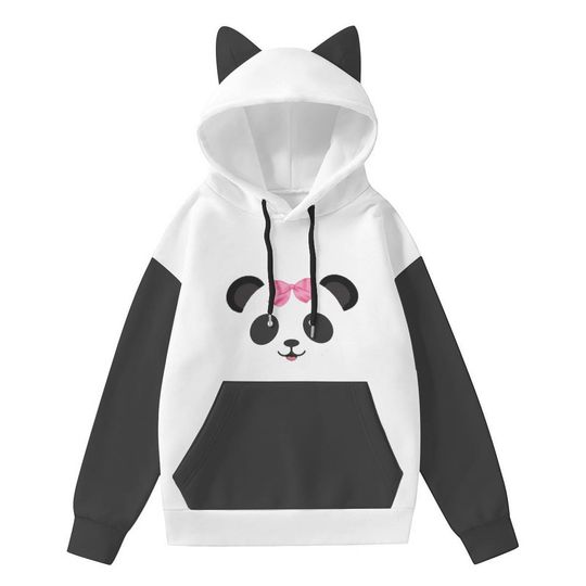 Discover Kawaii Panda Cat Ear Hoodie | Cute Panda for Girls | Black White Pink Bow Hoodie | Cozy Kawaii Aesthetic Top | Soft Panda Gift