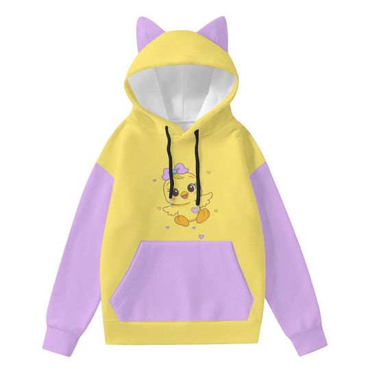 Kawaii Duck Cat Ear Hoodie  Cute Yellow Lavender Hoodie for Women, Pastel Harajuku , Soft Girl Aesthetic Outfit, Cozy Gift Idea