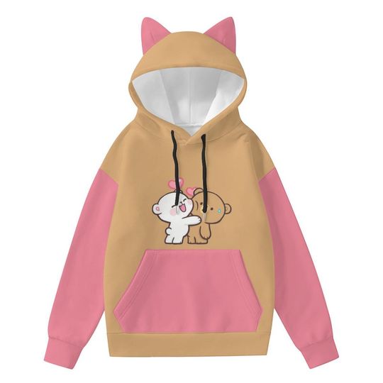 Cute Couple Bear Hoodie | Kawaii Cat Ear Hoodie for Women | Pastel Aesthetic Hoodie | Cozy Couple Gift | Cute Korean Style