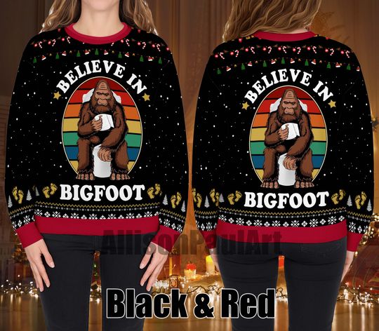 Discover Funny Bigfoot Toilet Christmas Ugly Sweater, Bigfoot Ugly Christmas Sweater, Funny Xmas Bigfoot Ugly Sweater Xmas, Gift For Men Women