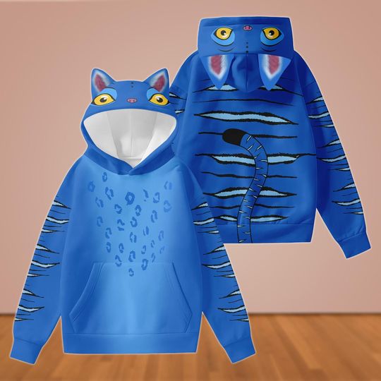 Derpy Tiger Cosplay Hoodie, Blue Tiger Hoodie With Ears, Kpop Tiger Costume Hoodie, Tiger Movie Ear Hoodie, Halloween Gifts For Her Him