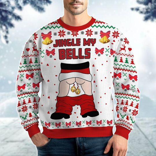 Discover Jingle My Bells Ugly Christmas Sweater, Funny Santa With His Pants Down Sweater, Sweater For Men, Jingle Balls Santa Funny Sweater