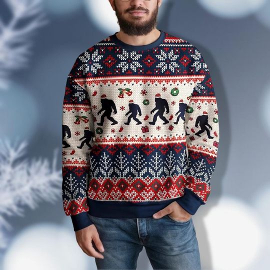Bigfoot Ugly Christmas Sweater, Sasquatch Christmas Sweater, Bigfoot Lover Shirt, Adventure Shirt, Christmas Tree Ugly Sweater