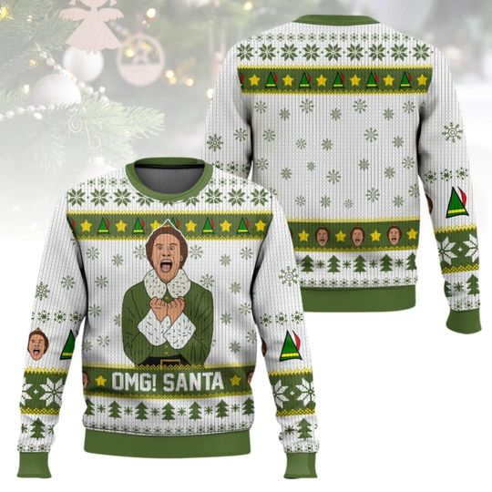 Buddy The Elf Movie Ugly Christmas Sweater Funny Will Ferrell Sweater Holiday Gift for Men Women, Movie Sweater