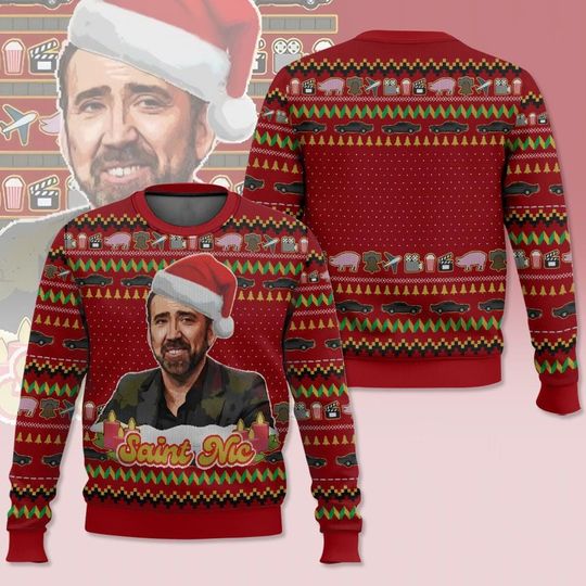 Nicolas Cage Christmas Ugly Sweater, Saint Nicolas Santa Hat Sweatshirt, Jolly Old Saint Nic, Christmas Ugly Sweater, Trendy Shirt, Xma