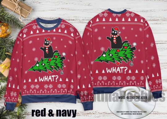 Discover Funny Black Cat Christmas Sweater, Cat  Christmas Ugly Sweater, Funny Cat Lovers Xmas Gifts, Gift For Men Women, Christmas Ugly Sweater