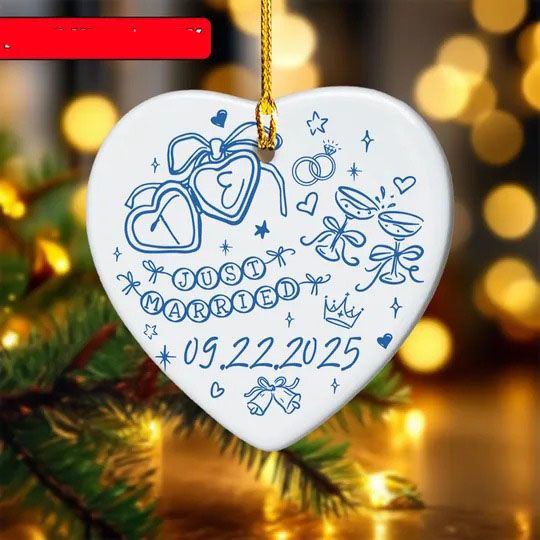 Just Married Wedding Gift Ornament, Personalized First Christmas Keepsake