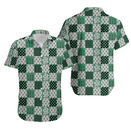 Harry Potter Slytherin House Checkred Pattern All Over Print Hawaiian Shirt