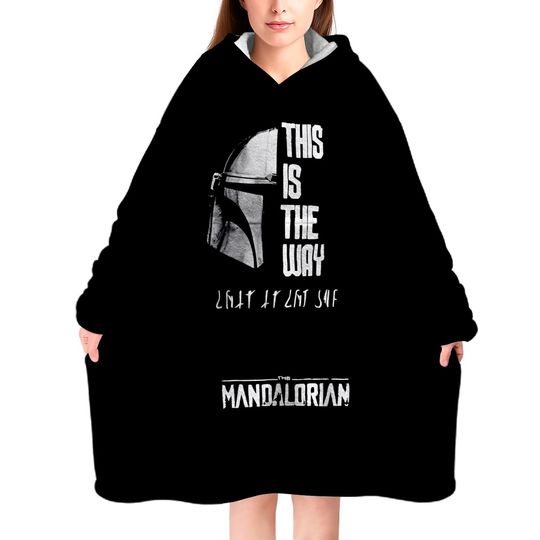 The Mandalorian Boys Oversized Blanket Hoodie, BLACK Fleece Wearable Blanket