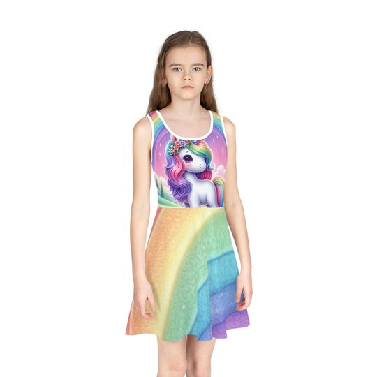 Discover Girls' Sleeveless Sundress, Rainbow dress, unicorn dress, girl's summer dress, Fun girly dress, Happy spring and summer outfit, gift