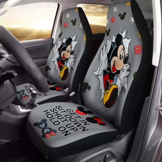 Discover Mickey Mouse Cracking Pattern Get In Sit Down Shut Up Hold On Car Seat Covers