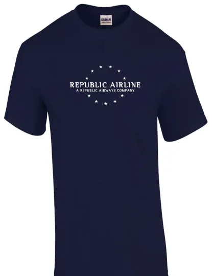 Discover Republic Airline White Logo US Aviation Travel Cotton Navy Blue T-Shirt