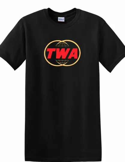 Discover TWA Trans World Airlines Retro Red Gold Tee Shirt US Travel Black Cotton T-shirt