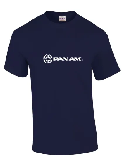 Discover Pan AM White Retro World Airways Airline Navy Blue Cotton T-shirt