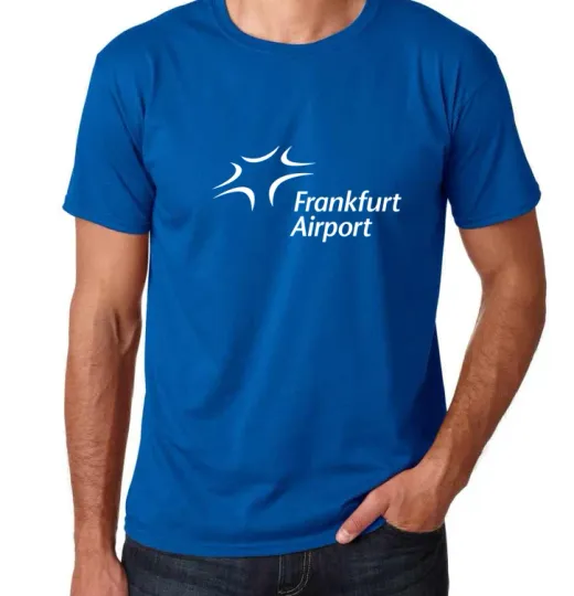 Discover Frankfurt Airport T-shirt German Airport Europe Air Travel Blue Tee Shirt