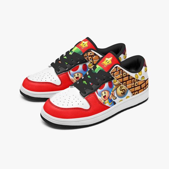 Discover Toad Leather Sneakers, Mario Inspired Sneakers, Mario Toad Shoes, Nintendo Inspired Shoes, Fun Gamer Shoes