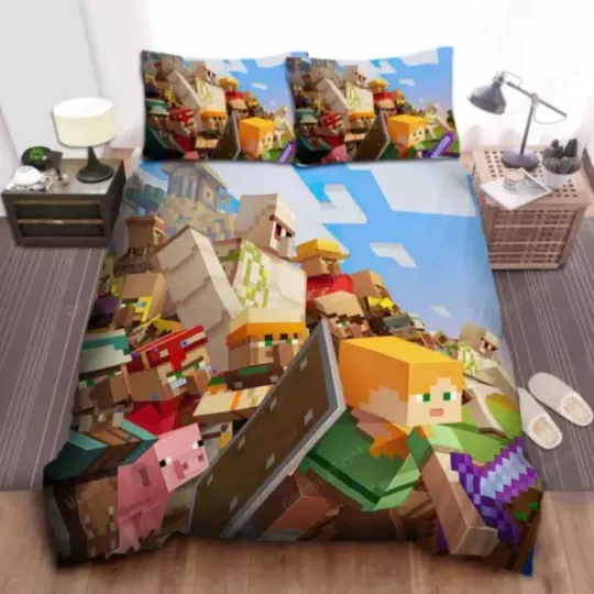 Discover Minecrafttt Poster Quilt Duvet Cover Set California King Bedding Full