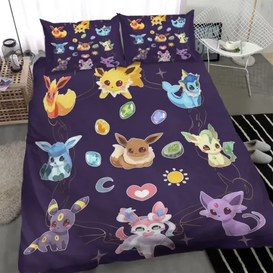 Eevee Bedding Set – Cute PKM Duvet Covers for Twin Full Queen King Beds
