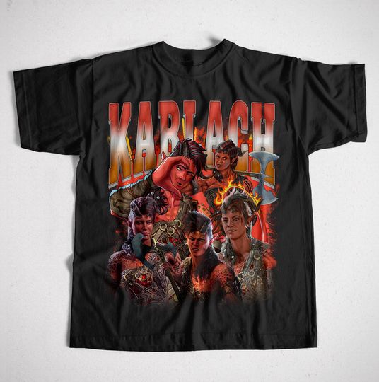 Discover Karlach Unisex Graphic T-Shirt – Retro 80s Gaming T-Shirt – Baldur's Gate 3 Videogame Tee