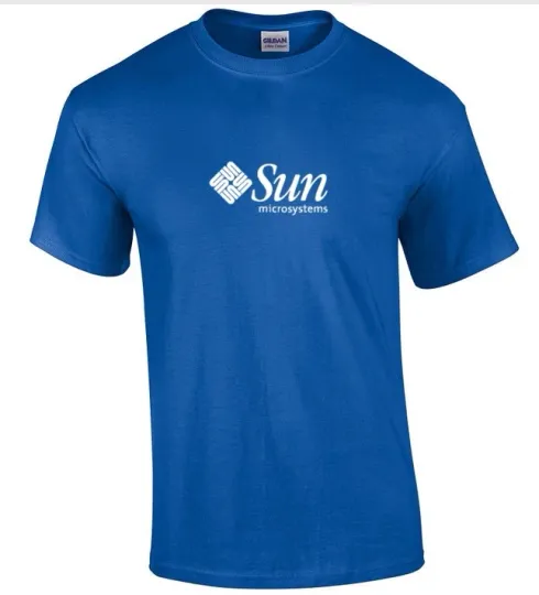 Discover Sun Microsystems Logo T-Shirt, White, Geek, Royal Blue