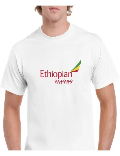 Discover Ethiopian Airlines Logo T-Shirt White Red Yellow Green