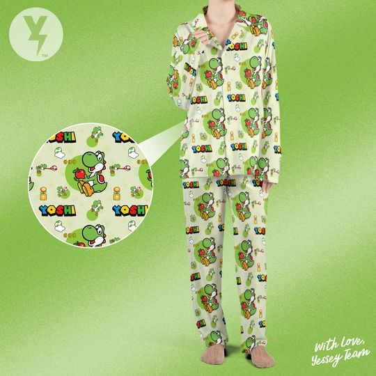 Yoshi Super Mario Pajamas Set, Nintendo Super Mario Sleepwear, Yoshi Shirt, Super Mario Family Matching Outfit