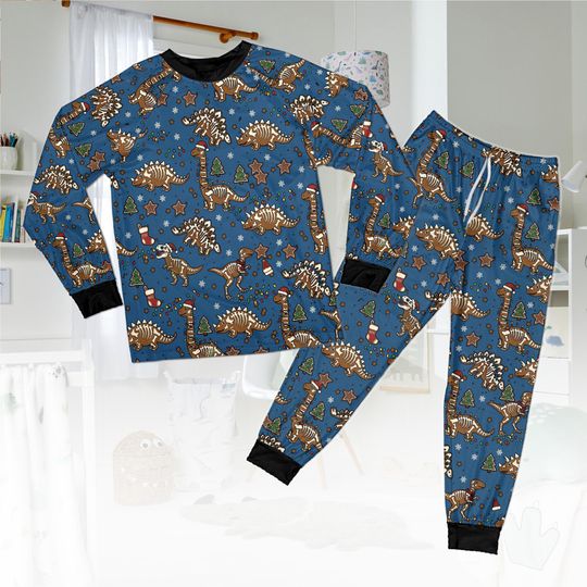 Discover Christmas Dinosaur Pajamas Set, Cute Dino Print Matching Family, Festive Holiday Sleepwear Outfit, Cozy Winter Loungewear for Adults & Kids