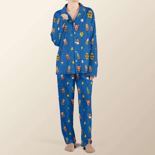 Mario Kart Pajamas set, Super Mario Kart Pajamas Sleepwear, Mario Family Matching, Arcade Fans Gift, Christmas Gift