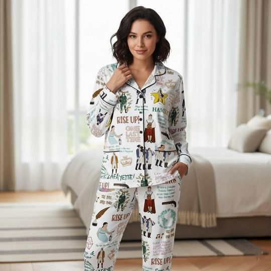 Hamilt0nn Style White Pajamas Set, Funny Pattern Sleepwear, Kid Men Women Pajamas Set, Comfortable Loungewear, Custom Family Pajamas Set