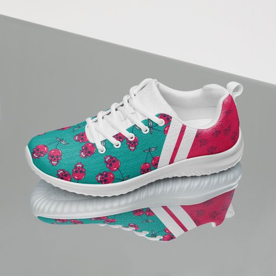 Womens Halloween Shoes, Skull Shoes, Women's Custom Shoes, Cherry Skulls, Teal and Orange