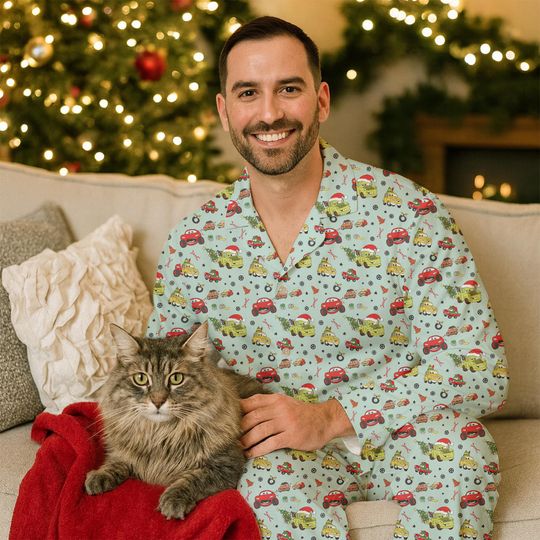 Discover Disney Car Christmas Long Pajamas Set, Cartoon Button-Up Top and Pants