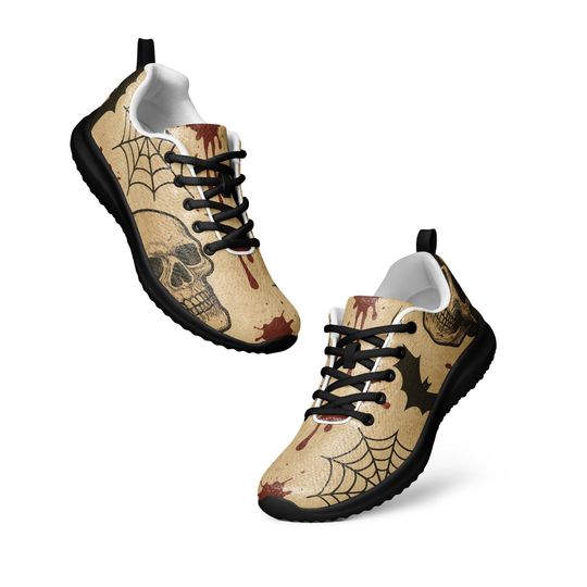 Discover Mens Athletic Shoes  Vintage Horror Halloween Print | Skulls, Bats, and Webs Trainers