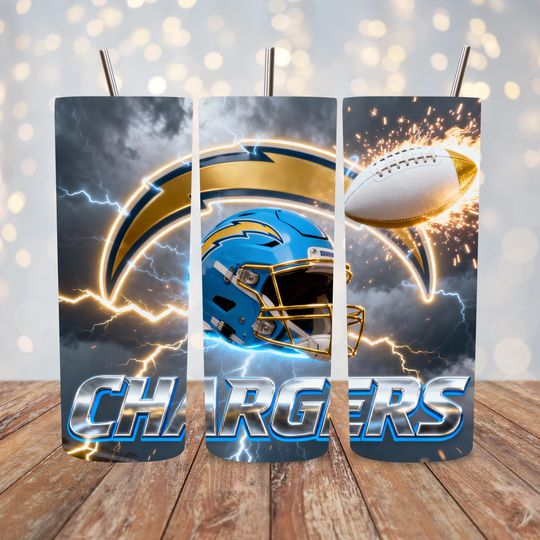 Discover LA Chargers Football 20oz Tumbler with Lid And Straw, Sports Mascot Tumbler