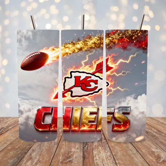 KC Chiefs Football 20oz Tumbler with Lid And Straw, Sports Mascot Tumbler