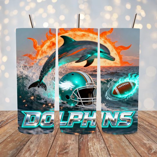 Discover Dolphin Football 20oz Tumbler with Lid And Straw, Sports Mascot Tumbler