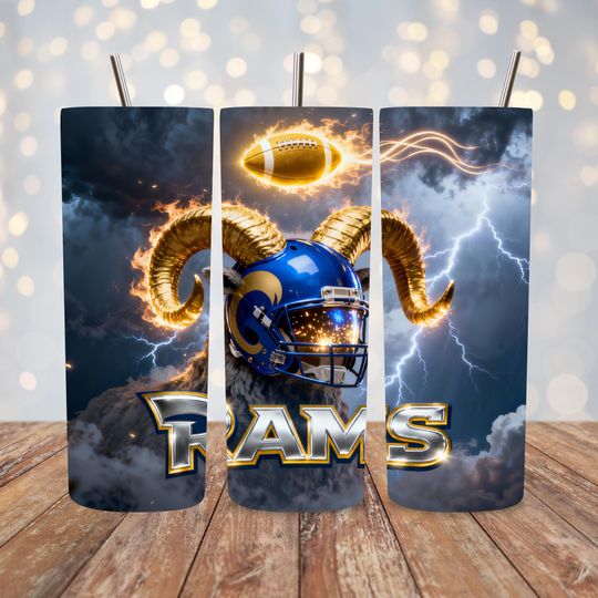 Discover LA Ram Football 20oz Tumbler with Lid And Straw, Sports Mascot Tumbler