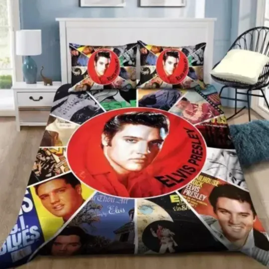 Elvis Presley Picture Collage Quilt Duvet Cover Set Twin Bedding Bedspread Full