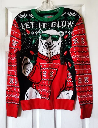 Discover UGLY CHRISTMAS SWEATER POLAR BEAR LET IT GLOW RED WHITE AND BLACK SIZE S NWT