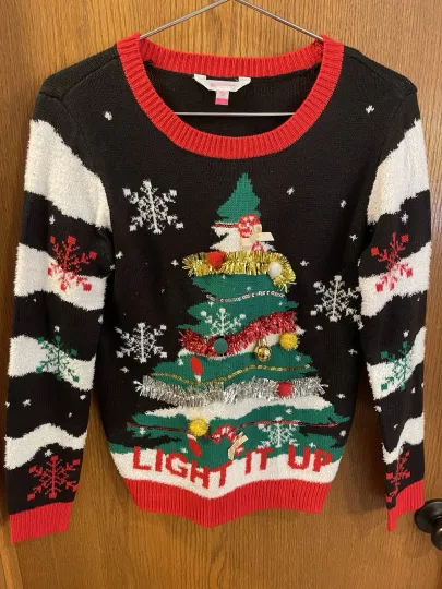 No Boundaries Ugly Christmas Sweater Juniors Medium Light It Up 3D