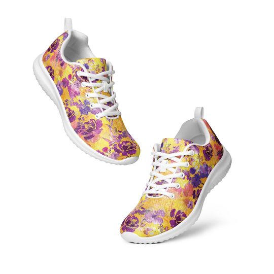 Bold Bloom Womens Athletic Shoes  Watercolor Floral Print Sneakers