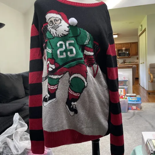 Discover Ugly Christmas Sweater Santa Claus Hockey Player Size Large