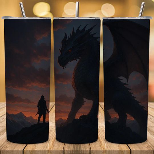 Discover Mystical Dragon & Enchanted Forest Seamless Design, 20oz Skinny Straight Tumbler Wrap, Sublimation PNG Digital Download