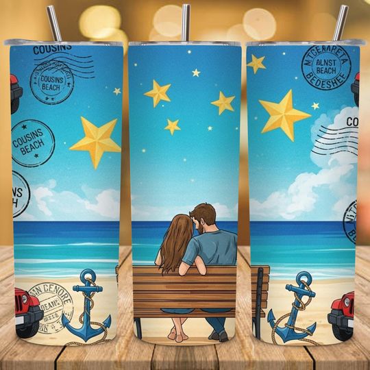 Discover Tropical Beach Tumbler Wrap PNG, 20oz Skinny Sublimation Design, Sunset Ocean Tumbler Wrap, Digital Download