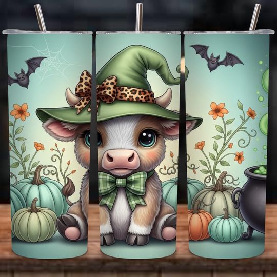 Spooky Ghoul Highland Cow Halloween 20oz Tumbler with Lid And Straw