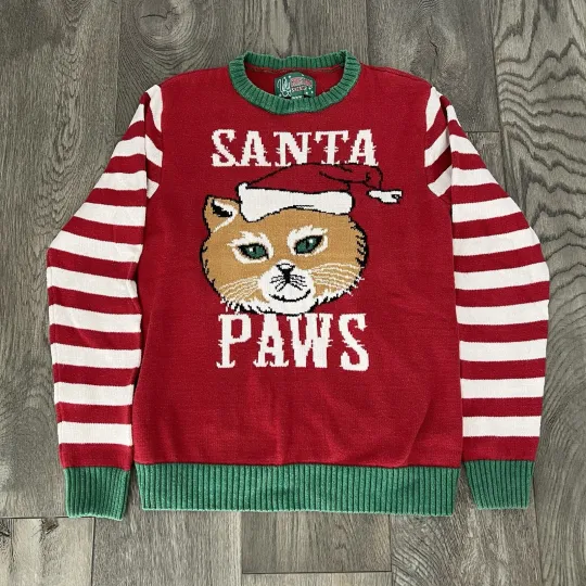 Discover UGLY CHRISTMAS SWEATER Santa Paws Cat Knit Sweater Unisex M