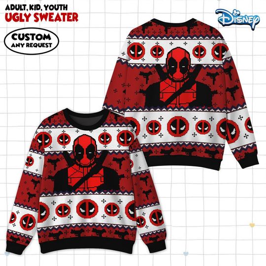 Christmas Deadpool Sweater, Deadpool Ugly Christmas Sweater, Xmas Party Gift For Women Men Kid, Superhero Holiday Sweater