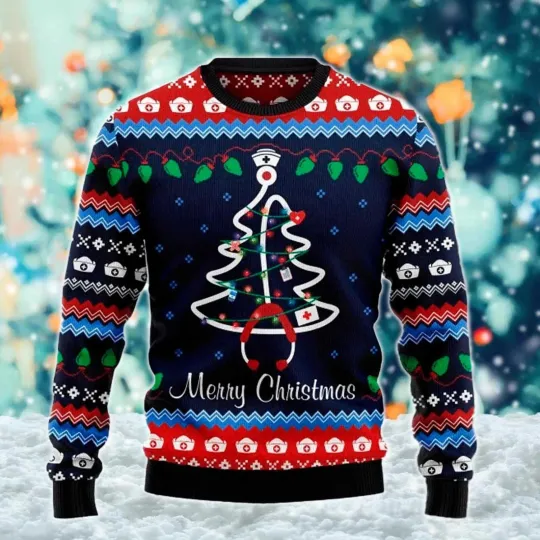 Discover Xmas Nurse Ugly Christmas Sweater, Merry Christmas Nurse Sweater, Nurse Holiday